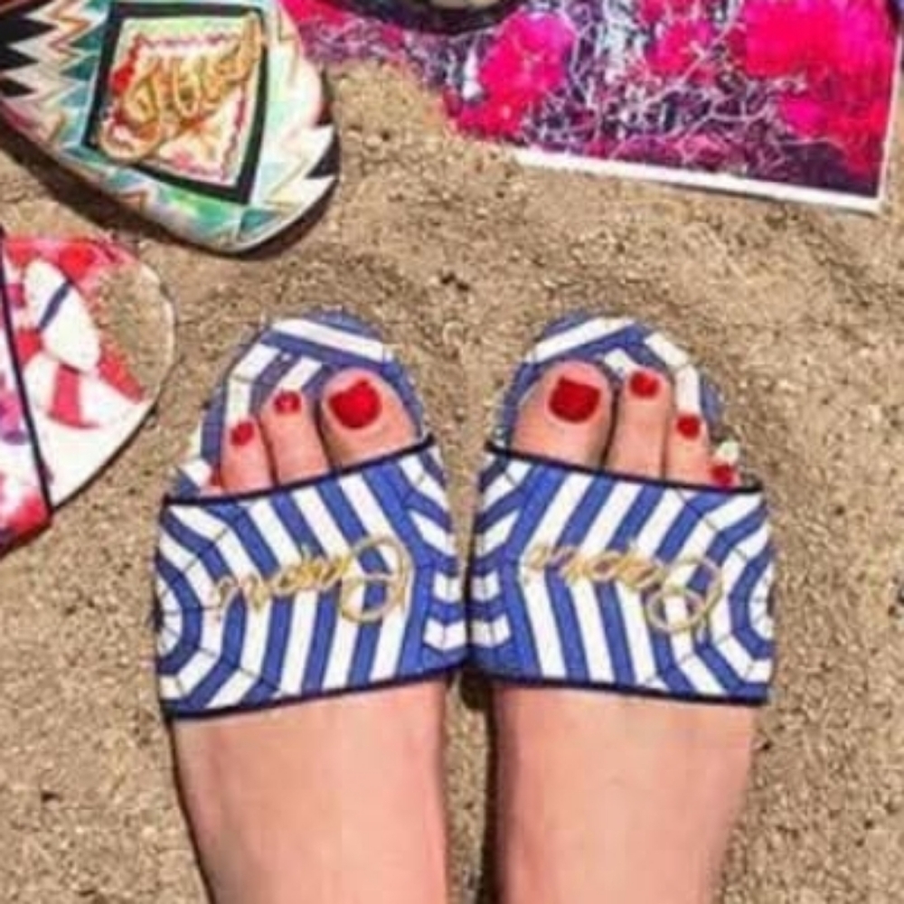 AQUAZZURA "CAPRI" DESTINATION COLLECTION EMBROIDERED MULE SLIDE SANDAL 7.5